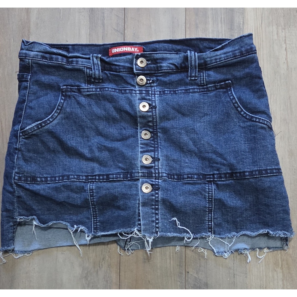 Union Bay Raw Hem Button Front Denim Skort Stretch Size 11